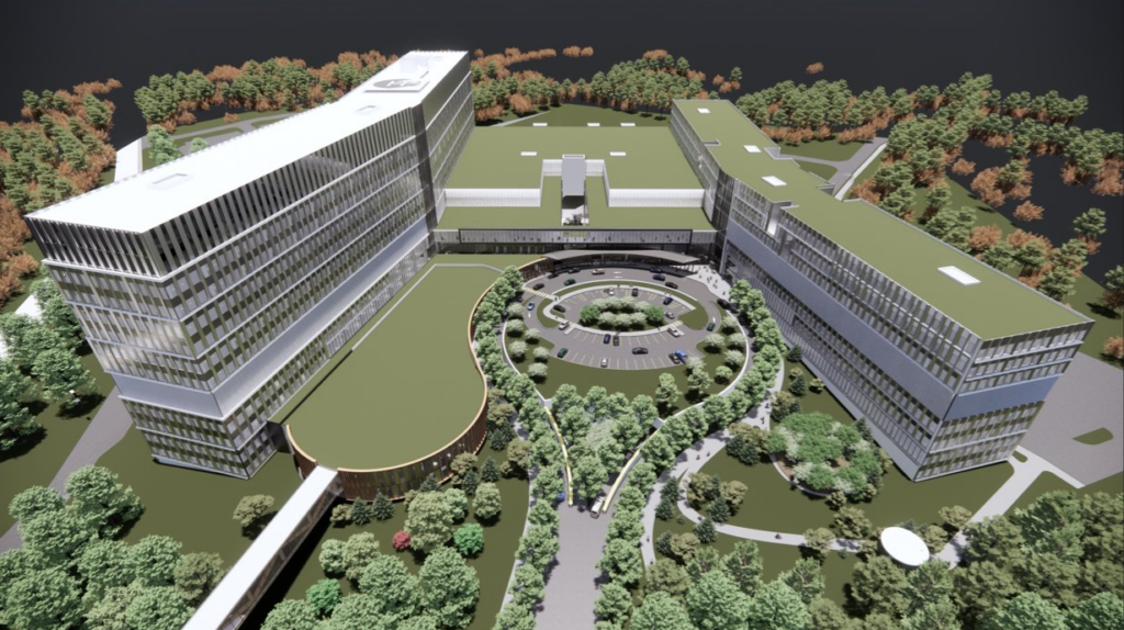 An artist rendering of an aerial view of The Ottawa Hospital's new campus design